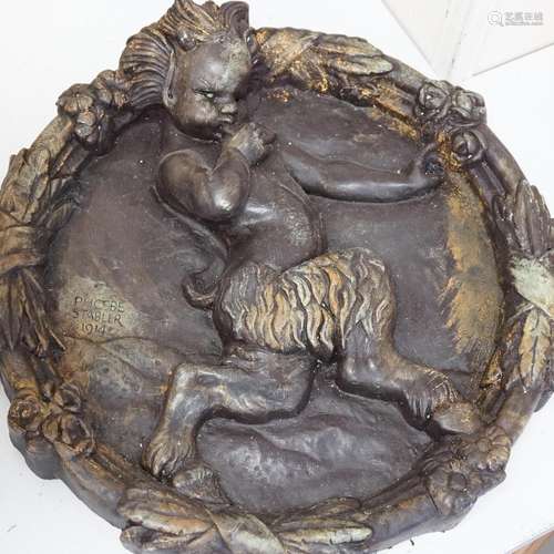 A reproduction Phoebe Stabler circular fawn plaque, 43cm dia...