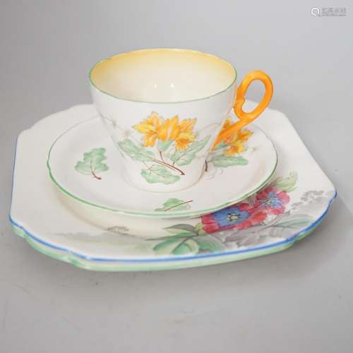 Four Shelley Art Deco trios, and various dishes etc, tallest...