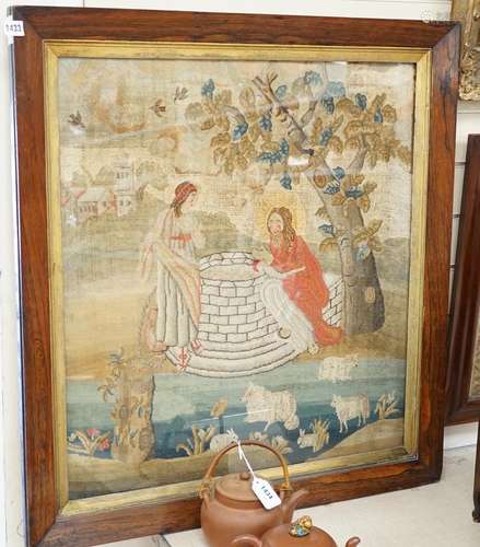 An early Victorian woolwork picture of Christ and the Samari...