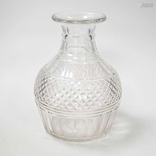 An English lead crystal Regency carafe, three rows of square...