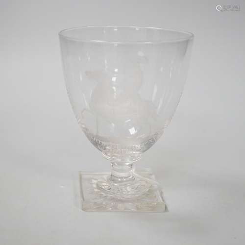 A glass goblet, engraved with the Duke of Marlborough at Ram...