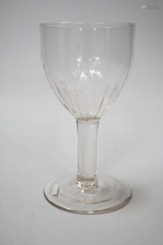 An English lead crystal flute moulded goblet, c,1740-50, a r...