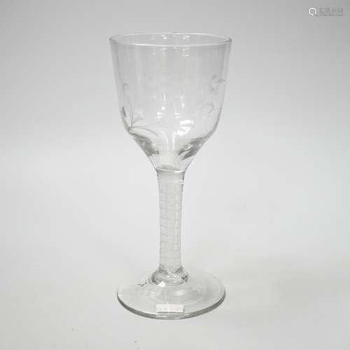 An English lead crystal DSOT goblet, c.1760, ogee bowl with ...