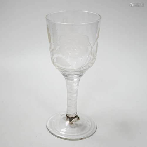 An English lead crystal Jacobite goblet, c.1750-60, bowl of ...