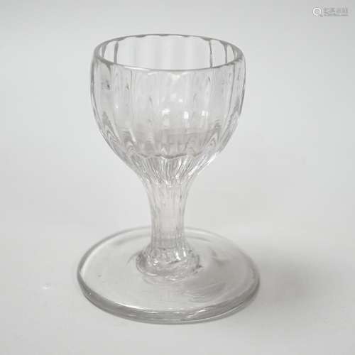 An English lead crystal dram, mid 18th century, with rib mou...