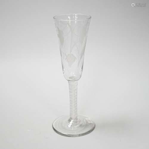 An English lead crystal DSOT ale glass, c.1760, elongated ro...