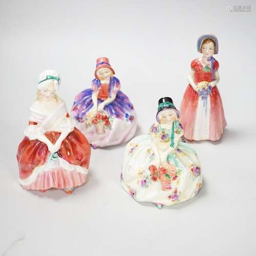 Four Royal Doulton figurines, including Monica HN 1458 and M...