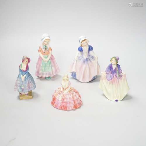 Five royal Doulton figurines, three figures pre HN numbers: ...