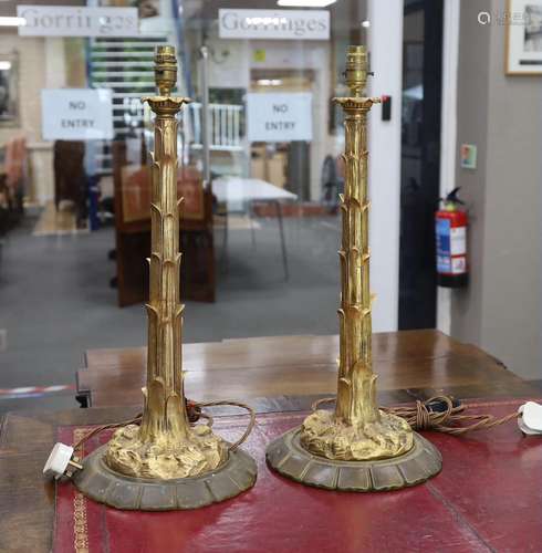 A pair of decorative gilt metal table lamps, 54cm excluding ...