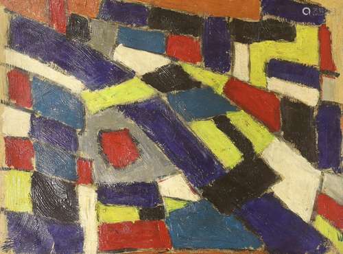 Abstract oil on board, Geometric shapes, 60 x 46cm