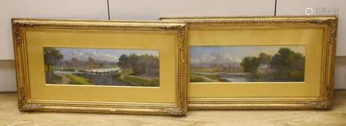 English School circa 1900, pair of oils on board, Canal scen...