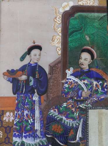 Chinese School, gouache on pith paper, Noble and attendant, ...