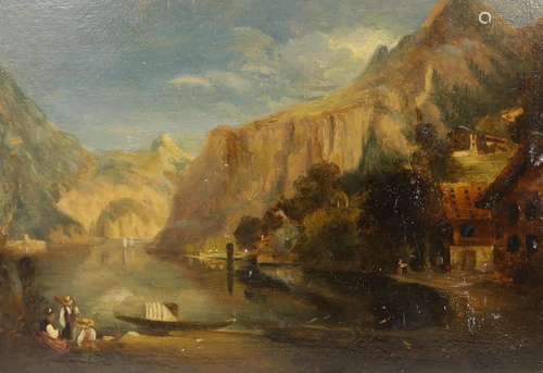 19th century Continental School, oil on board, mountainous l...