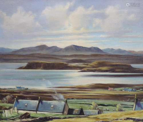 20th century, oil on canvas, Irish landscape, indistinctly s...