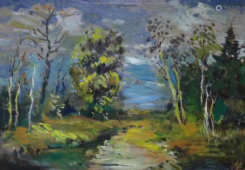 Russian School, impressionist oil on canvas, Woodland landsc...