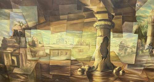 20th century Indian School, oil on canvas, Classical ruins a...