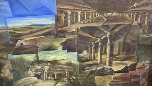 20th century Indian School, oil on canvas, Classical ruins a...