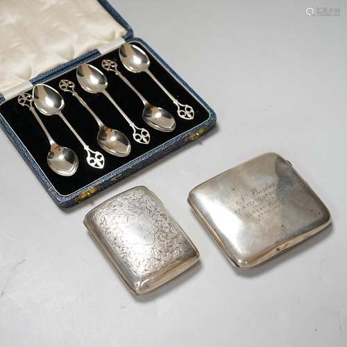 An Edwardian engraved silver cigarette case, 1901, 76 grams,...