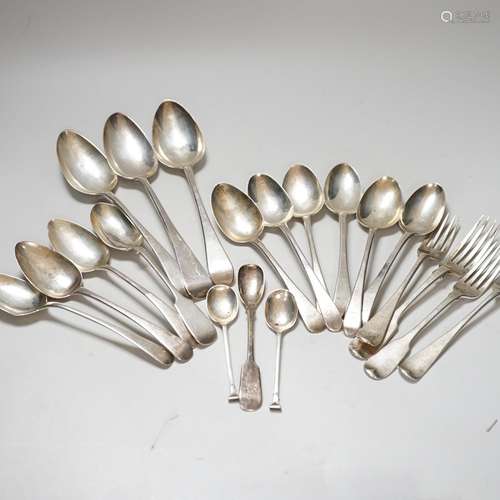 A group of assorted George III and later silver flatware, ma...