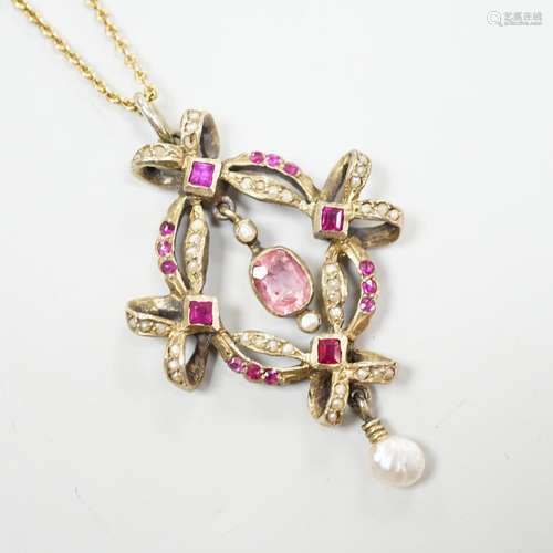 An early 20th century Continental gilt white metal pendant s...