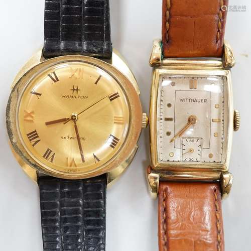 A gentlemans 14K gold Hamilton self winding wrist watch and ...