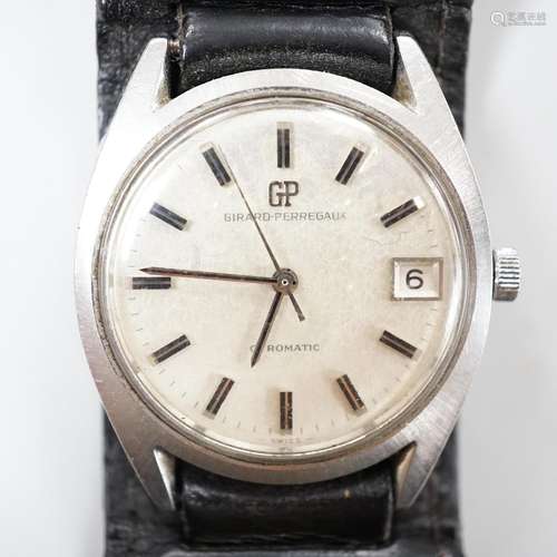 A gentlemans steel Girard Perregaux Gyromatic wrist watch, w...