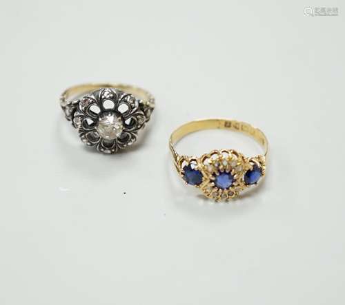 An 18ct gold sapphire and diamond dress ring, size R, gross ...