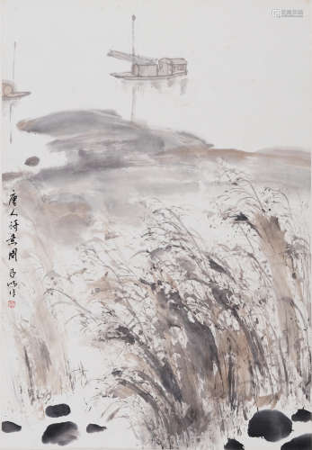 亚明(1924-2002) 唐人诗意图  设色纸本 立轴
