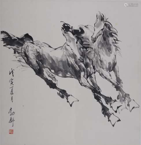 刘勃舒(1935-2022) 双骏图 1998年作 水墨纸本 立轴