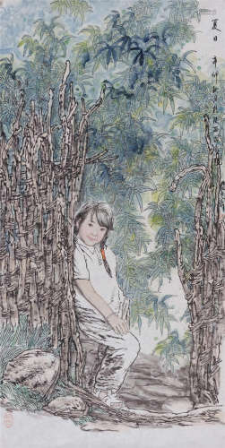 杨光利(b.1955) 夏日少女 2011年作 设色纸本 镜心