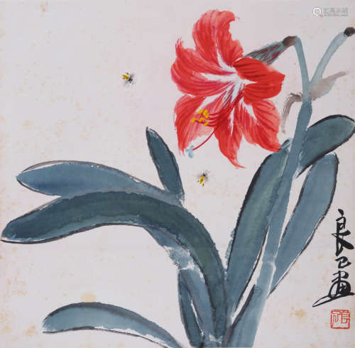 齐良已(1923-1988)  蜜蜂萱花  设色纸本  立轴