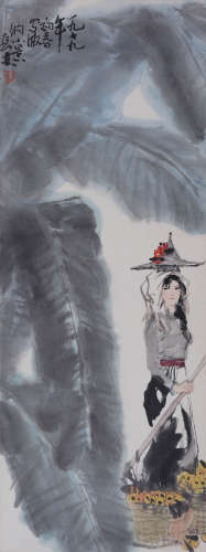 梁长林(1951-1983) 版纳小景 1979年作 设色纸本 立轴