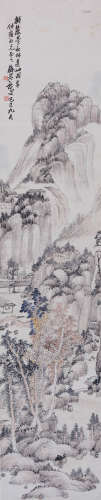 龙文(1896-1970) 秋林远岫图 1929年作 设色纸本 立轴