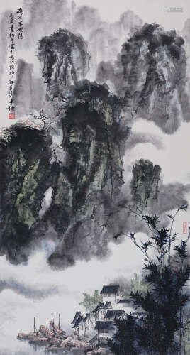 杨志谦(1941-2018) 漓江春雨情 1986年作 设色纸本 立轴