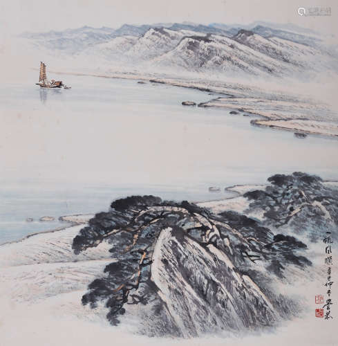 岑学恭(1917-2009)  一帆风顺  设色纸本 立轴