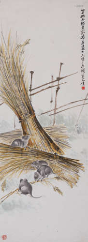 朱文侯(1895-1961) 丰收图  设色纸本 立轴