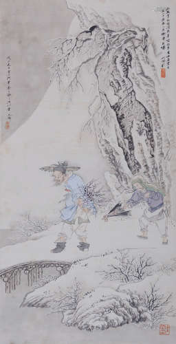 胡也佛(1908-1980) 踏雪寻梅图 设色纸本 立轴