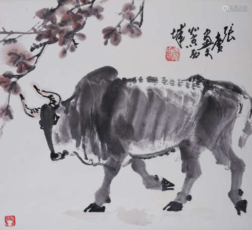 张广(b.1941) 公牛图  设色纸本 立轴