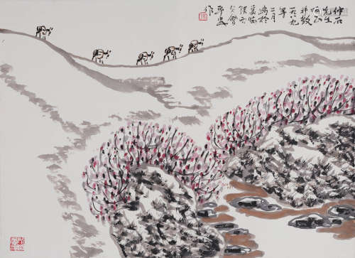 罗平安(1945-2022) 陕北风情 1989年作 设色纸本 镜心