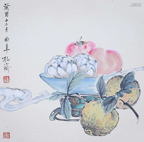 孔小瑜花鸟纸本设色镜芯