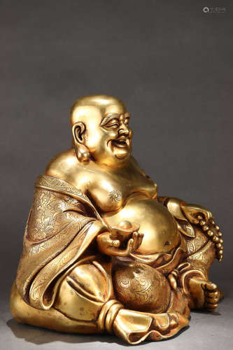明精铸紫铜胎鎏金弥勒佛坐像