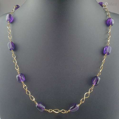 Halskette aus 14K-Gelbgold mit Amethyste