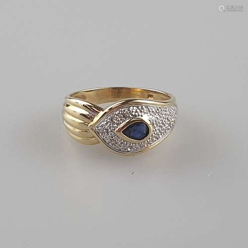 Saphirring mit Diamanten - Gelbgold 585/