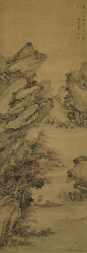 清 王翚 山水人物图 绢本挂轴 日本装裱