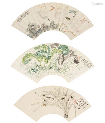 Early 20th. Century-Three Fan Paintings