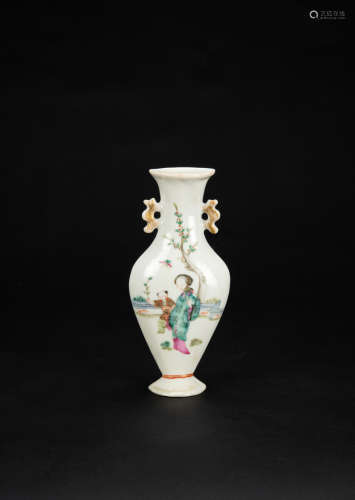 Late Qing - A Famille Glazed ‘Figures’ Wall Vase