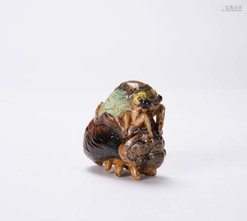 Qing - A Famille - Rose Glaze Porcelain Two Cicada