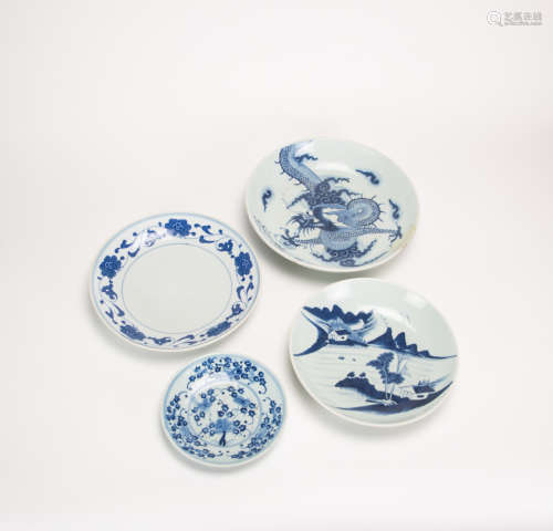 Qing And 20th Century - A Group Of Three Blue And White Dish...