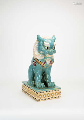 Early 20th Century - A Famille Glazed Porcelain Lion Statues