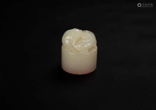 Qing - A Fine White Jade Carved Two Beast Seal